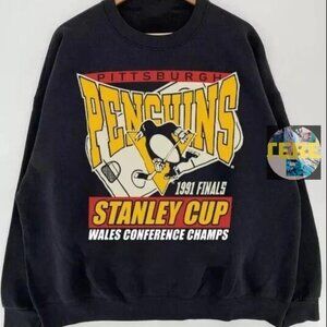 Pittsburgh Penguins Hockey NHL Sweatshirt shirt Retro Style Men Women '1991
